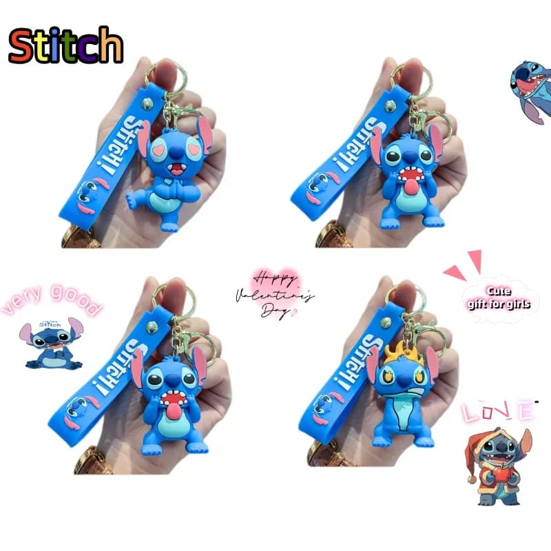 Portachiavi 3D Disney Stitch, Ciondolo per Auto, Decorazione per Zaino con Espressione Arrabbiata, Accessorio Creativo, Regalo Giocattolo