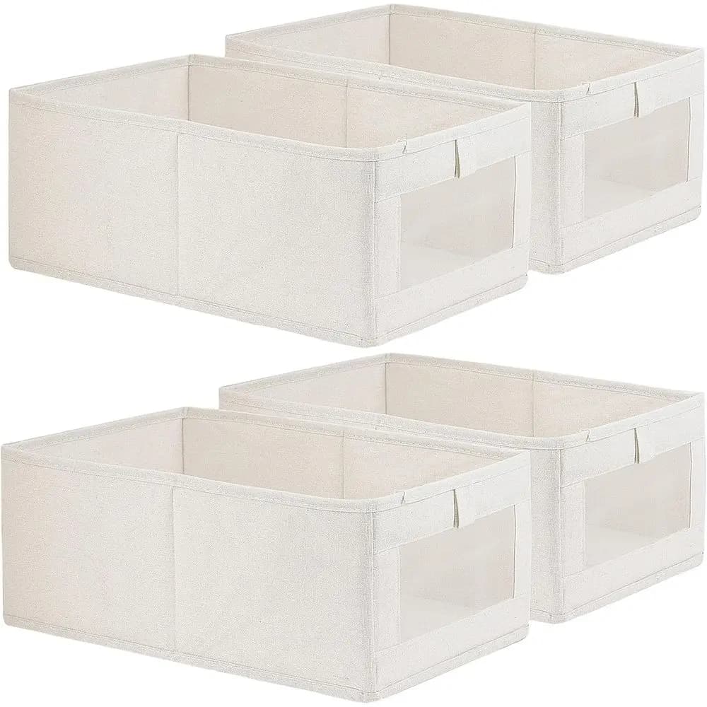 4 Pack Linen Storage Bins, Containers for Organizing Clothing, Jeans, Toys, Books, Shelves, Closet, Wardrobe - Large Storage Box