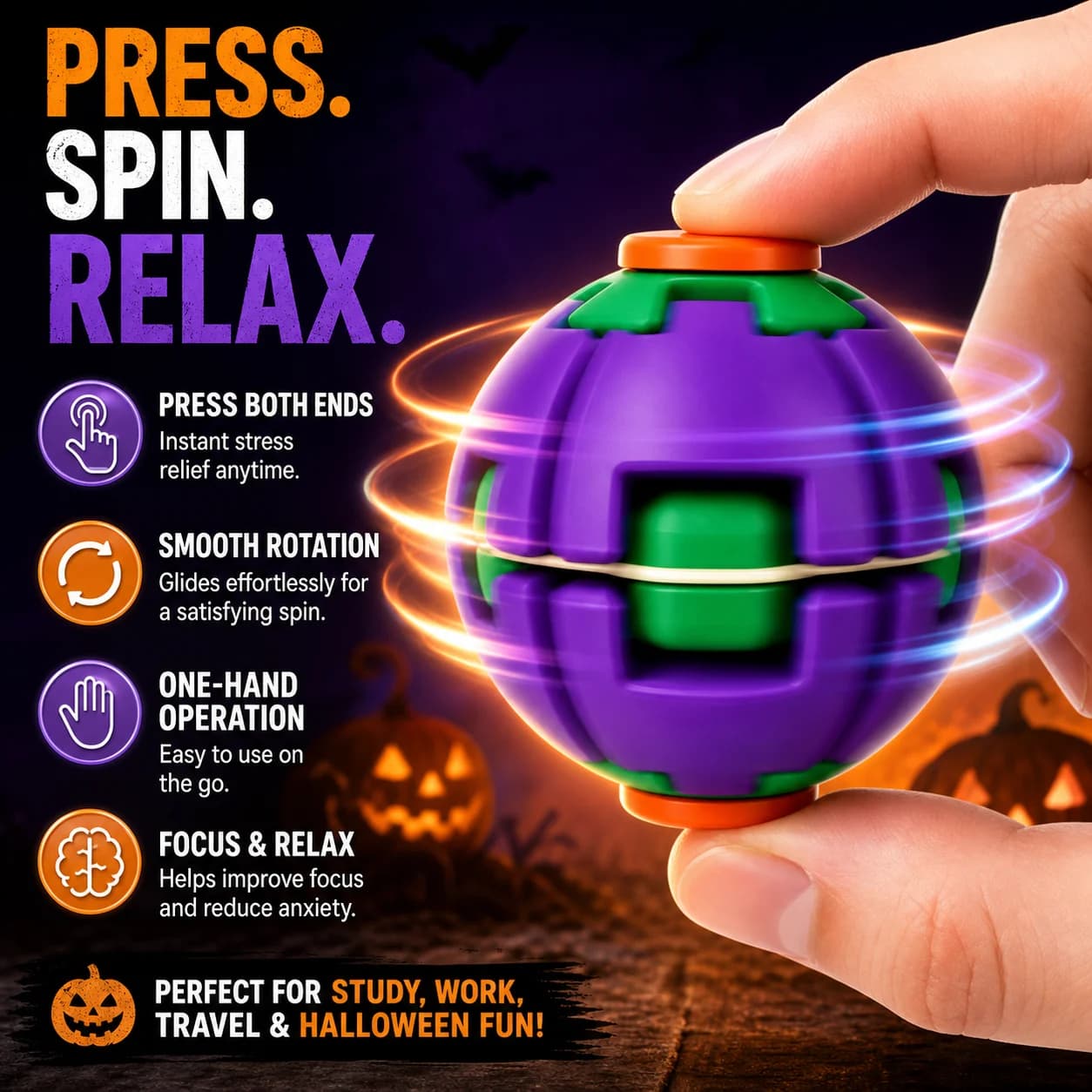 4-Color Rotating Fingertip Ball, Fidget Spinner Stress Relief Toy, Portable Sensory Rotation Ball, Desk Toy