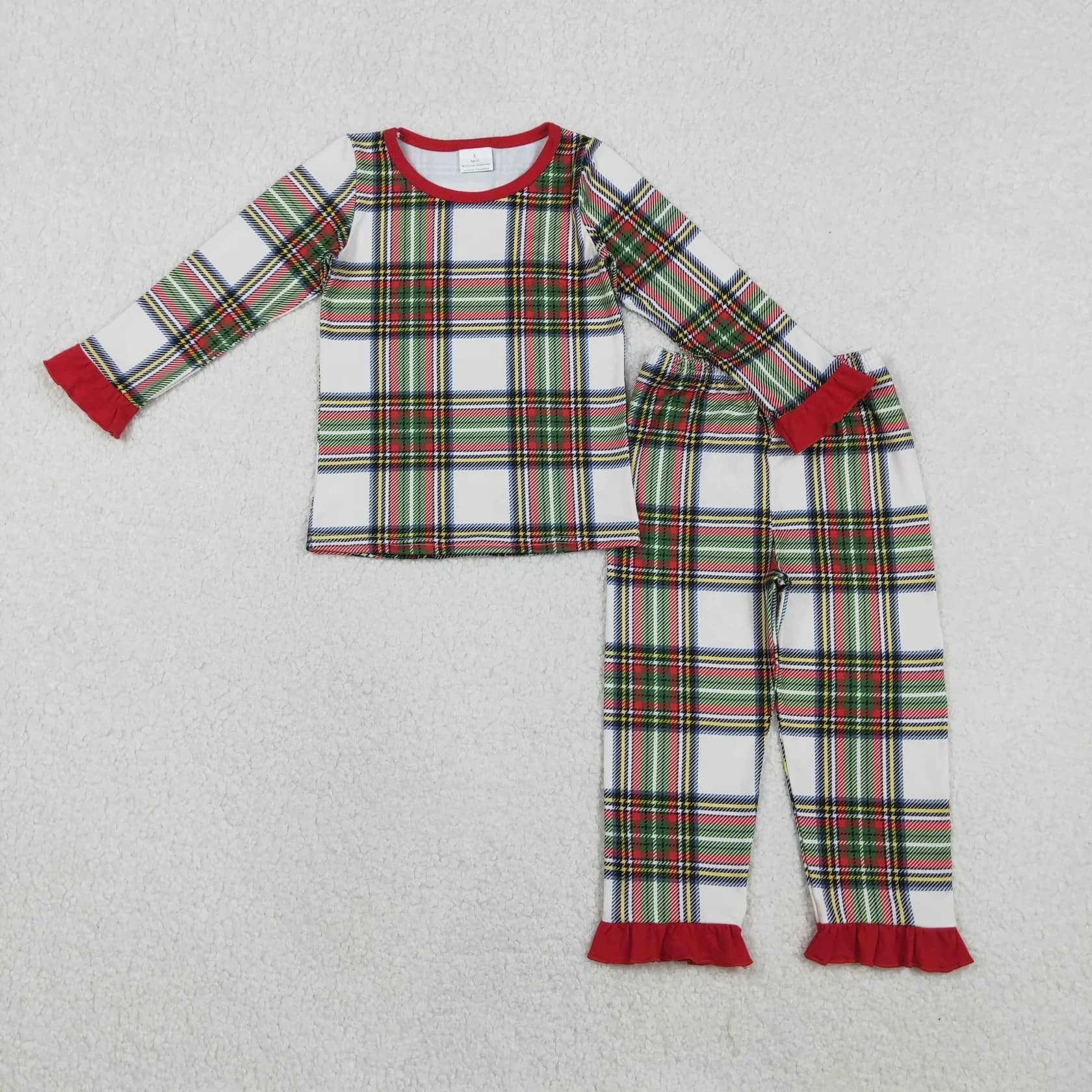 Wholesale Christmas Set for Kids Scottish Pijama for Kids Nightwear for Kids Girls Dress with Volant Long Sleeved Shirt Pants