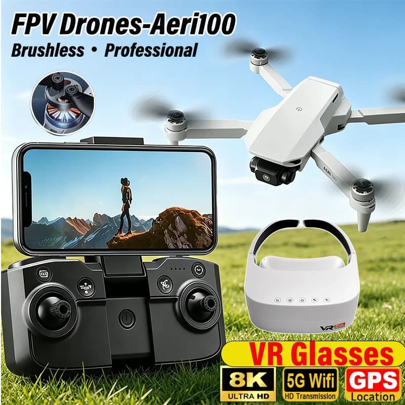 2026 Intelligent Avoiding Obstacle RC Drones Aeri100 VR Goggles 8K Dual Cameras HD Professional Folding Brushless Power GPS Toys