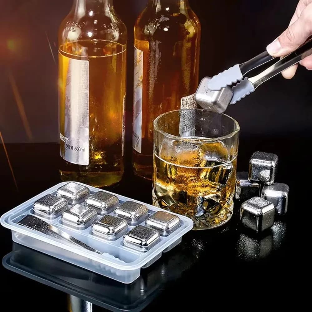 Set of 4/6/8 Stainless Steel Ice Cubes Reusable, Whisky and Wine Refrigerant Stones, Bar and Party Accessories