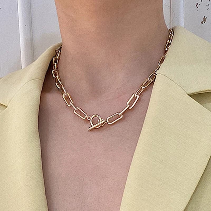 IPARAM collane con chiusura a levetta a catena spessa collane a cerchio con collegamento misto per le donne collana girocollo minimalista gioielli caldi