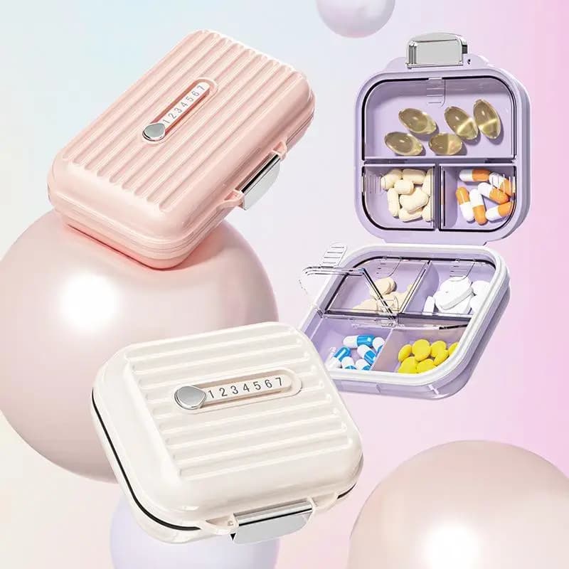 Portable Travel Pill Organizer Non Toxic Waterproof Seal Date Marker Multi Grids for Kids Daily Vitamin Supplement Storage