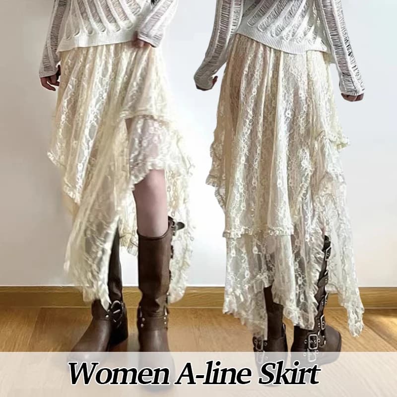Chic Irregular A-line Skirts Fashion Holiday Skirts Women Vintage Ruffles Floral Kintted Lace Streetwear TeenGirl Y2K Skirt