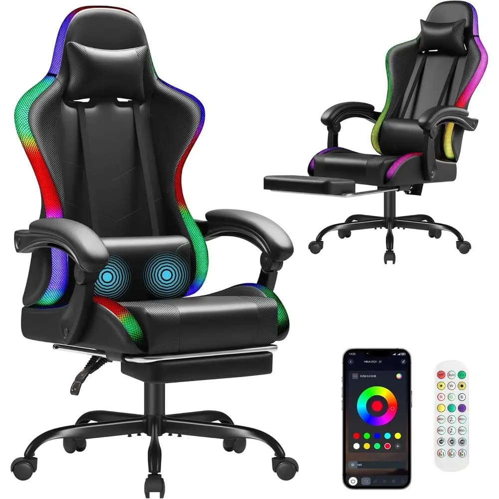 Sedia da Gaming Ergonomica con Supporto Lombare, Sedile Girevole Regolabile in Altezza e Funzioni Massaggianti (RGB Nero)