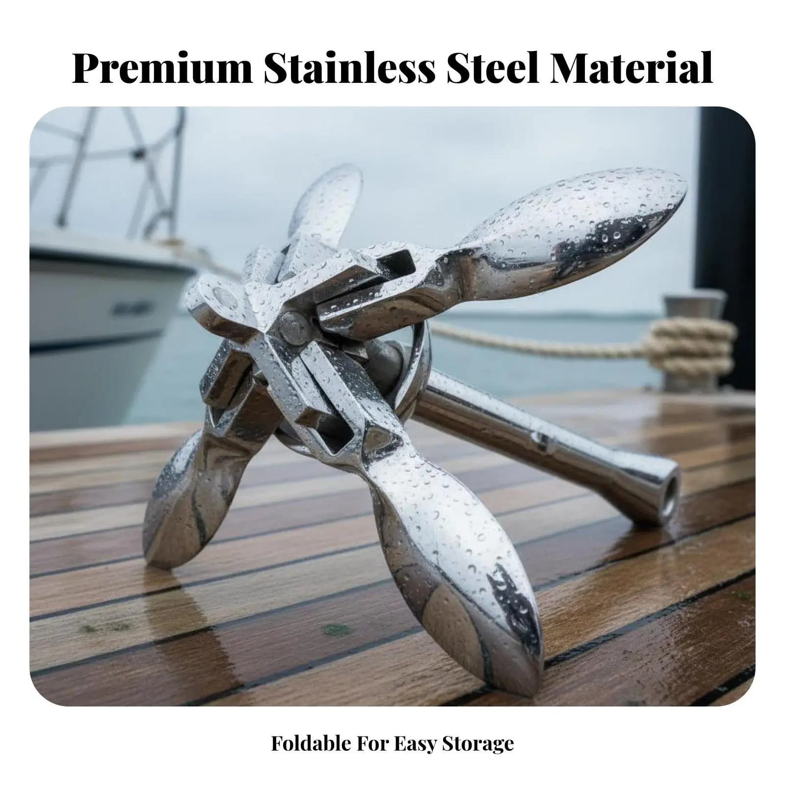 Stainless Steel Folding Anchor for Boats Marine Hardware Mirror Polished Rust Resistant Yacht Dinghy