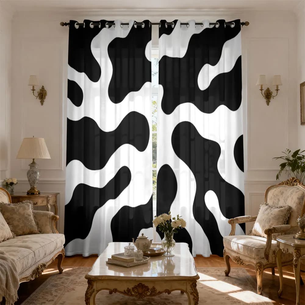 90g Double Opening Curtain Black White Zebra Stripe Print Curtain for Home Decor Living Room Bedroom