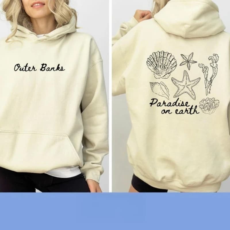 OBX Hoodie Paradise on Earth North Carolina Beach Outer Banks Fan Hand Drawn Matching Hoodies Long Sleeve Keep Warm Sweatshirt