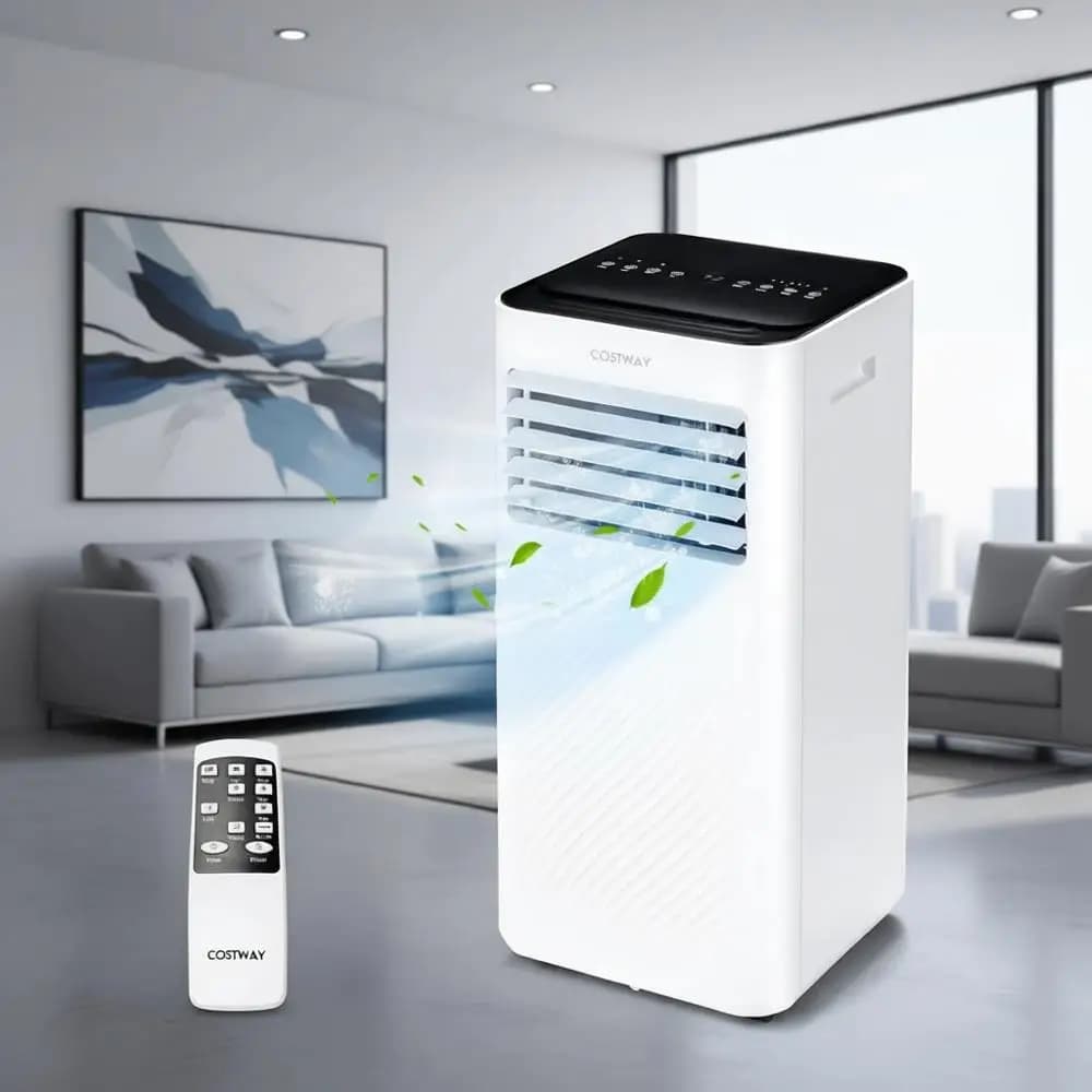 Condizionatore d'Aria Portatile, Unità da 10.000 BTU per Raffreddare e Deumidificare Ambienti fino a 32,5 m² Con timer 24 ore, blocco bambini,