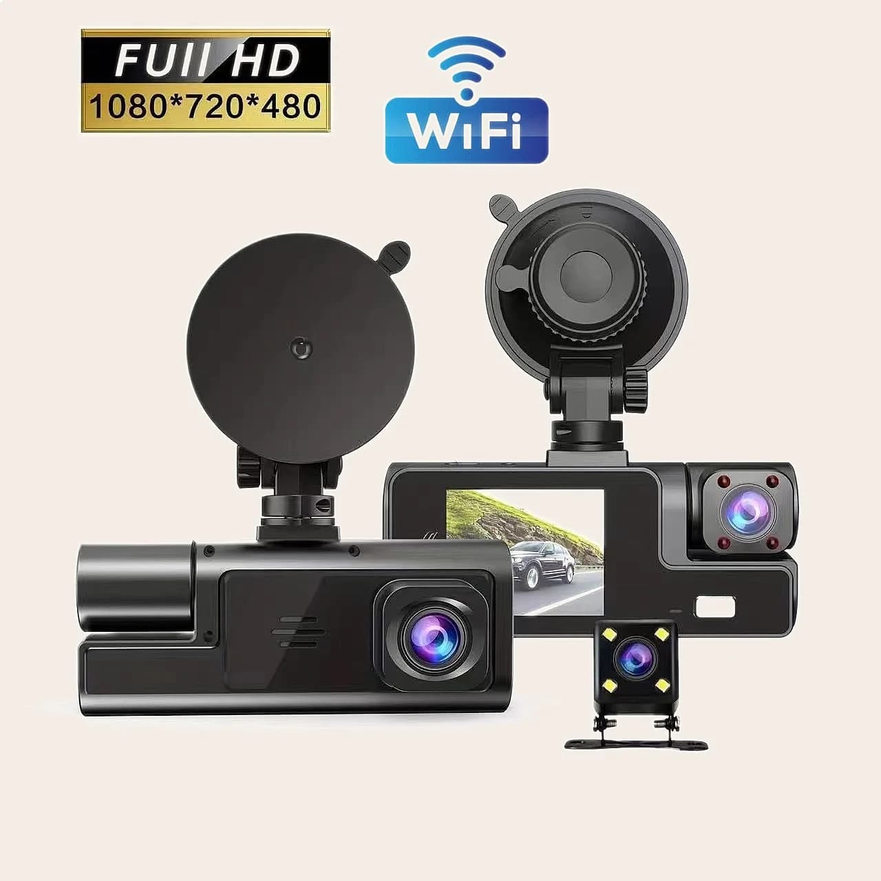 Cross-border Hot 2 Inch Car Dash Cam WiFi Dual Triple Recording 1080P Night Vision