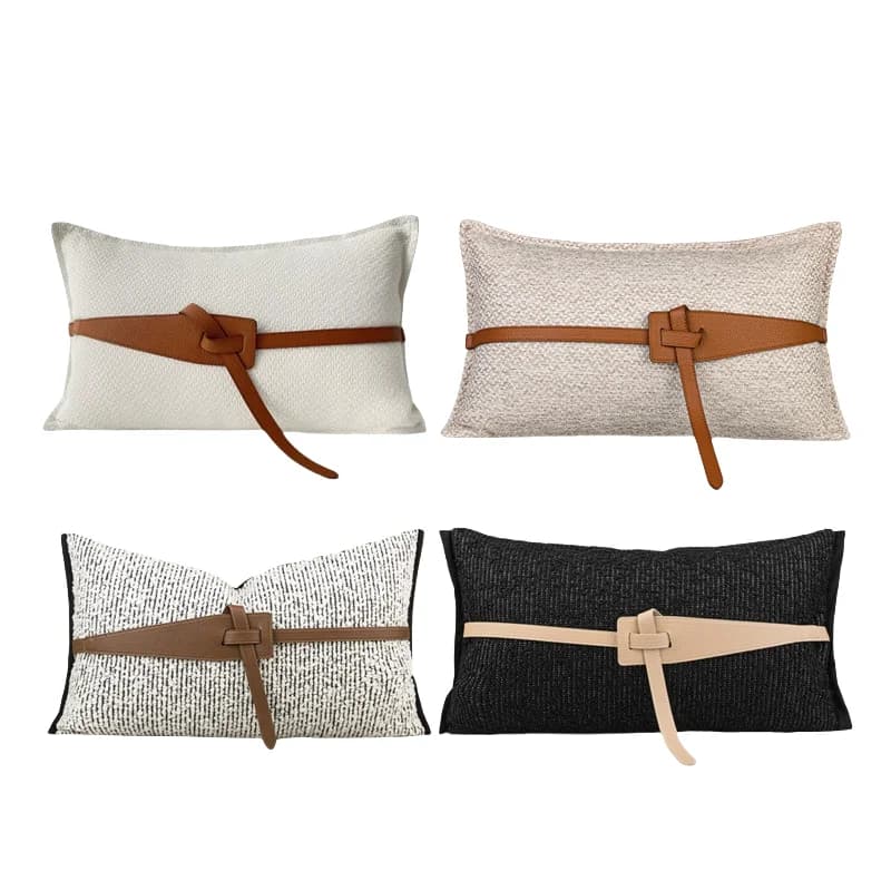 Fodera per cuscino in vita in pelle arancione con texture in cotone e lino con cintura in PU 30X50 cm