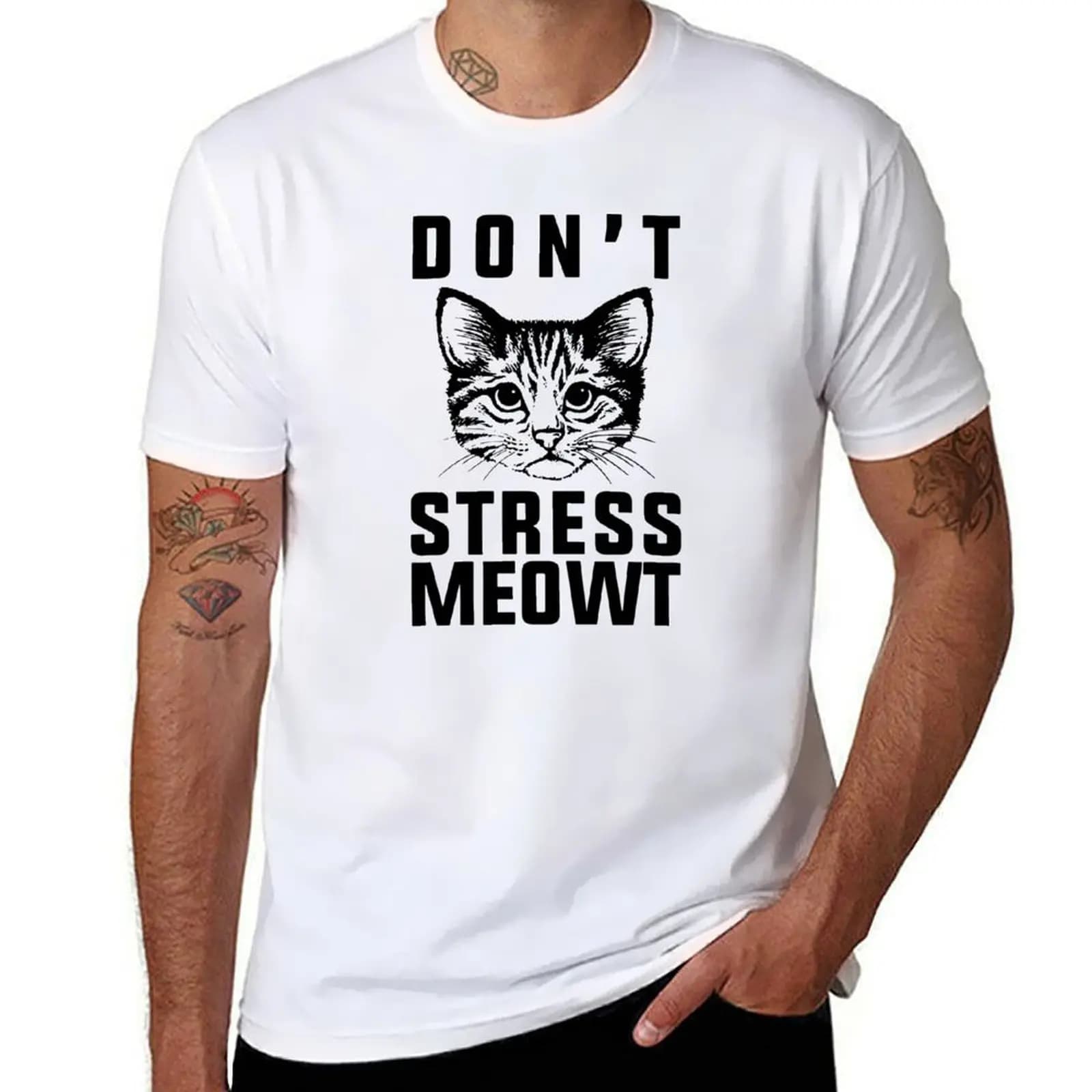 Maglietta Don't Stress Meowt Maglietta divertente con gatto per maglietta da uomo con stampa personalizzata