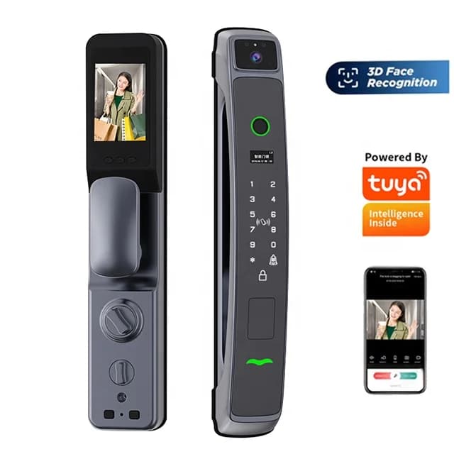 Sicurezza esterna 3D Riconoscimento facciale Impronta digitale Serrature digitali biometriche Tuya Smart Door Lock con fotocamera