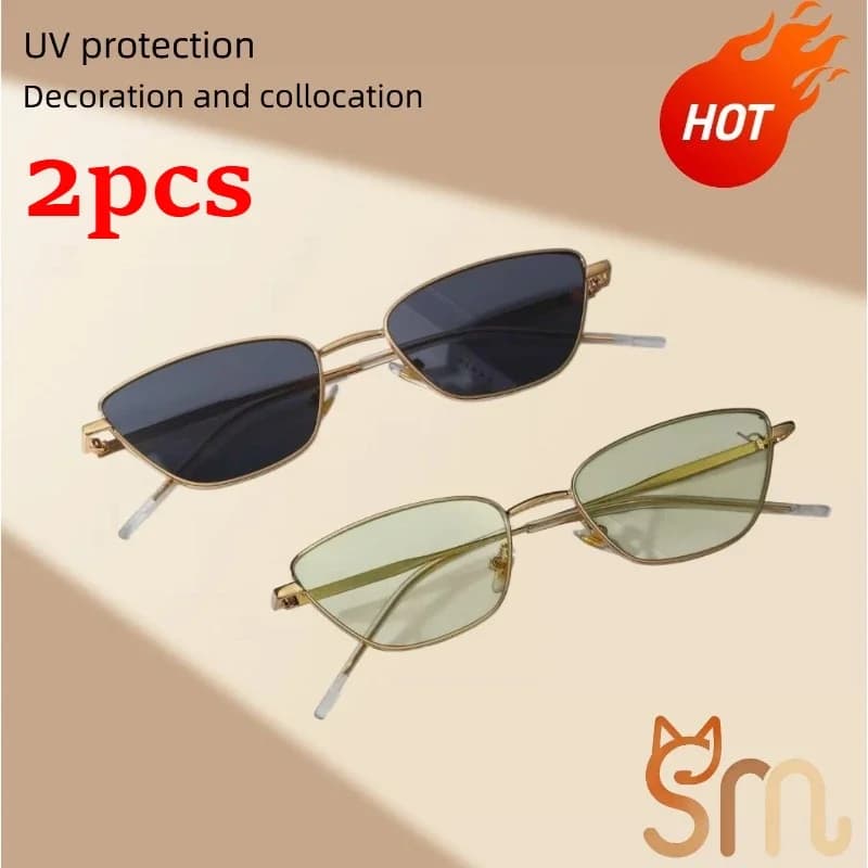 2 occhiali da sole vintage con montatura sottile in metallo, protezione UV400, lenti rettangolari strette, occhiali alla moda per uomo e donna, ideali per la guida e i viaggi, di tendenza.