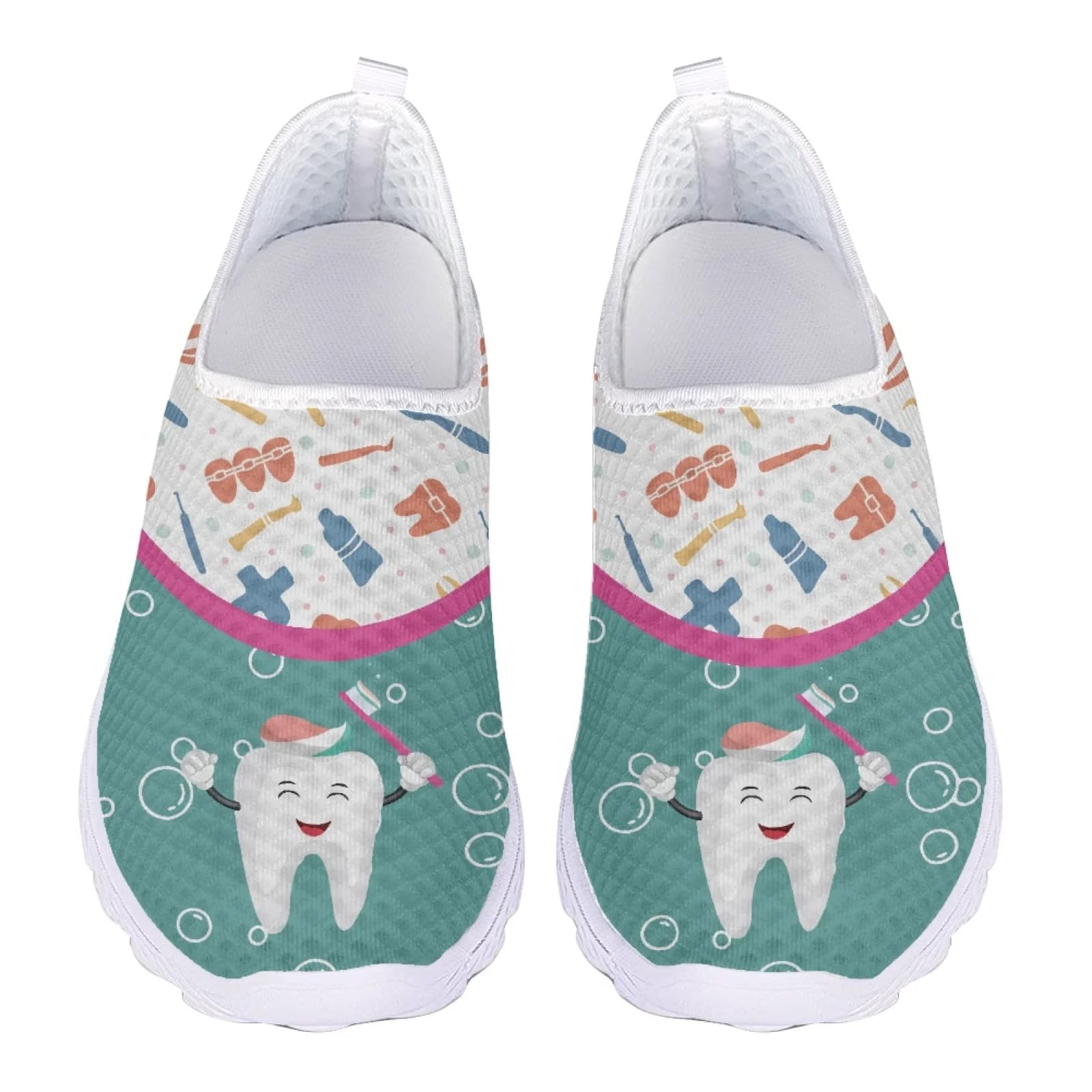 2025 Estate Denti/Dentale/Dentista Stampa Plus Size Mesh Mocassini da donna Donna Appartamenti Slip On Sneakers Estate Scarpe casual femminili