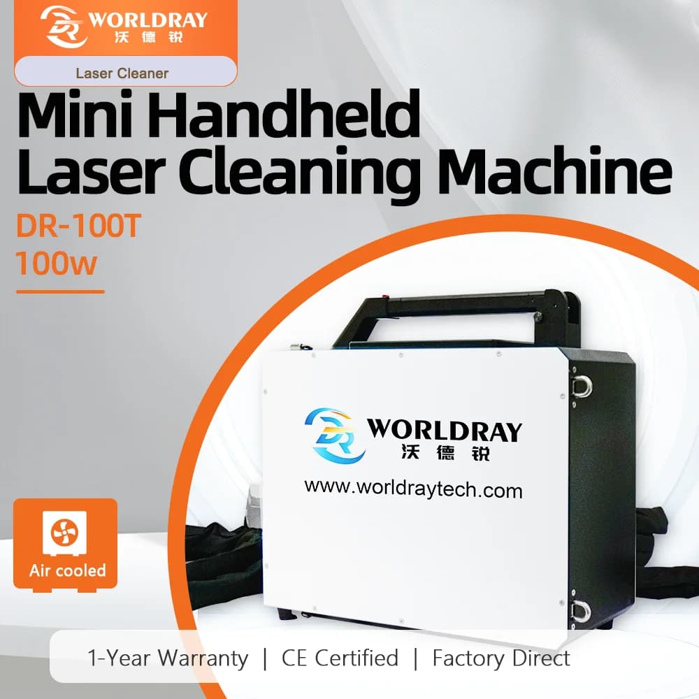 Worldray 100W Portable Mini Air Cooled Pulsed Fiber Laser Cleaning Equipment for Rust Paint Oil Stain Removal on Metal Surface
