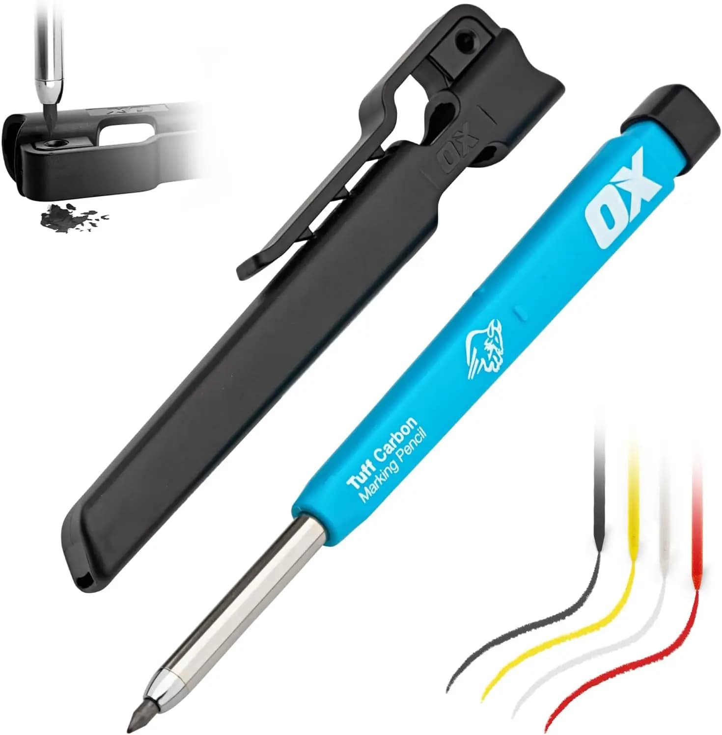 Set di matite da carpentiere meccaniche per impieghi gravosi con mina da 2,8 mm, temperino e clip da cintura - Strumento di marcatura di precisione per lavorazione del legno, cornici e costruzioni
