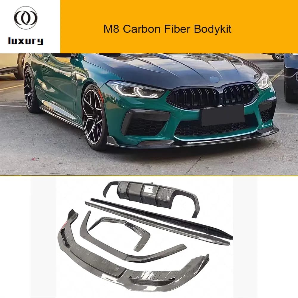 Kit Carrozzeria in Fibra di Carbonio Stile V per BMW F91 F92 F93 M8, Splitter Anteriore, Diffusore Posteriore, Estensioni Laterali