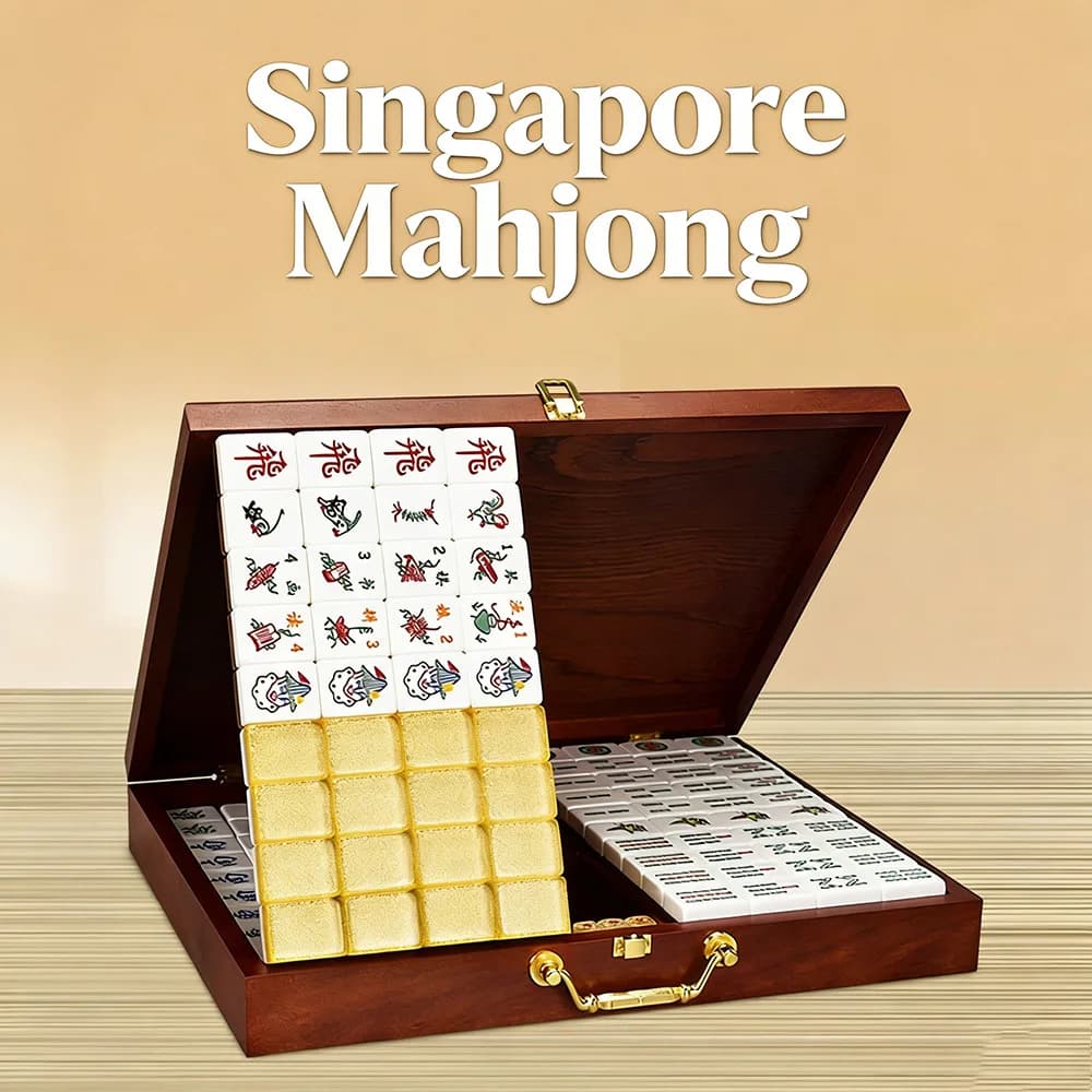 Set di 168 Tessere Mahjong di Singapore, Premium con Finitura Artigianale, Stile Malese e del Sud-Est Asiatico, per Riunioni Familiari
