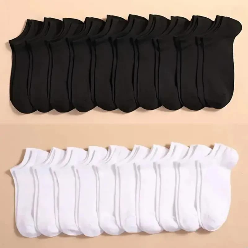 10 Pairs Bulk Black & White No-Show Socks Low Cut Casual Cotton Ankle Socks