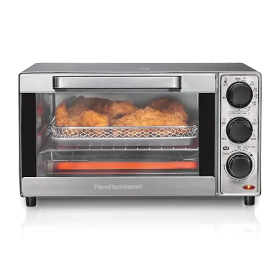 Oven Tostapane and Combined Air Fryer for 9-inch Pizza and 4 slices, Stainless Steel White, Powerful Air Circular, Automatic Shutdown