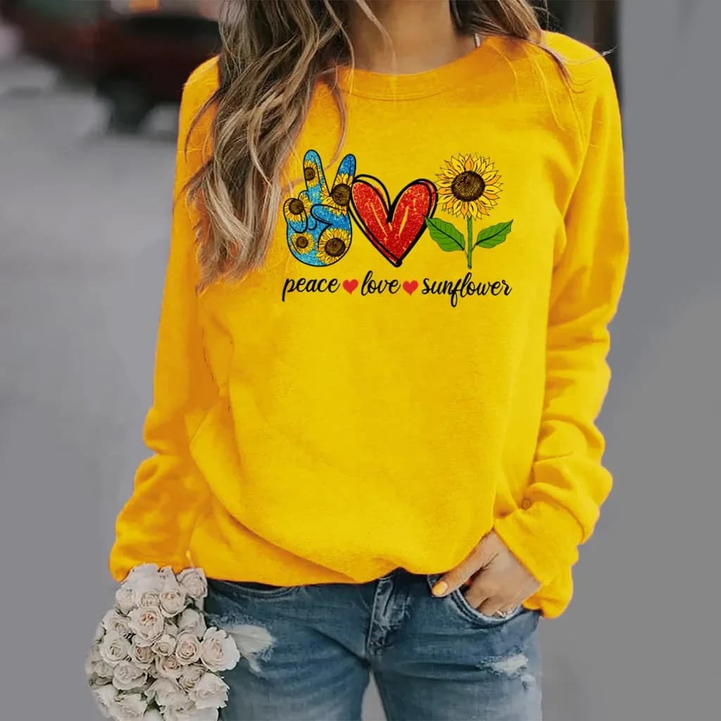 Felpa con cappuccio girocollo a maniche lunghe con stampa girasole Felpe da donna Estetica Harajuku Streetwear Donna