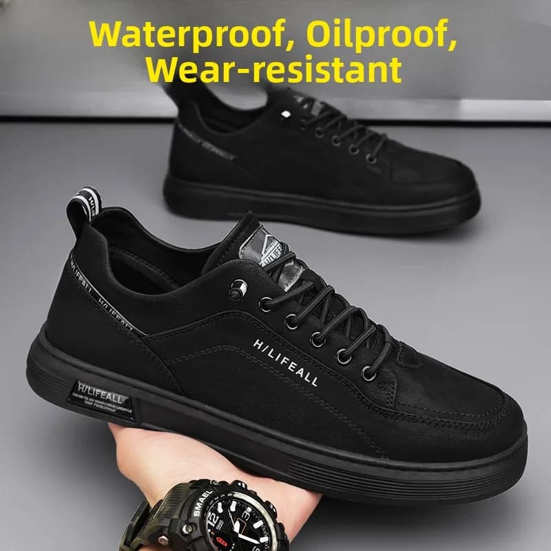 Men's Work Shoes Summer Anti-Slip Wear-Resistant Chef Leather Casual Sports Flat Shoes Black Labor Protection Trendy Shoes