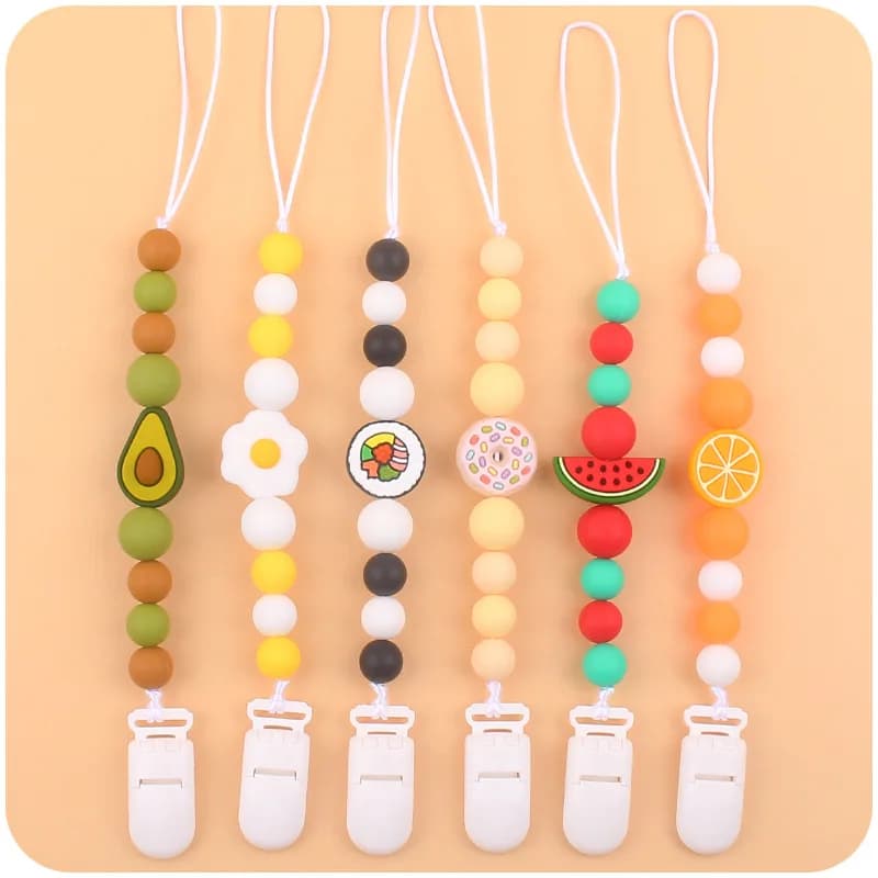 Clip per ciuccio con perline di frutta carine Catena Portacatena in silicone Catene per succhietto per neonato Porta capezzoli per accessori per bambini