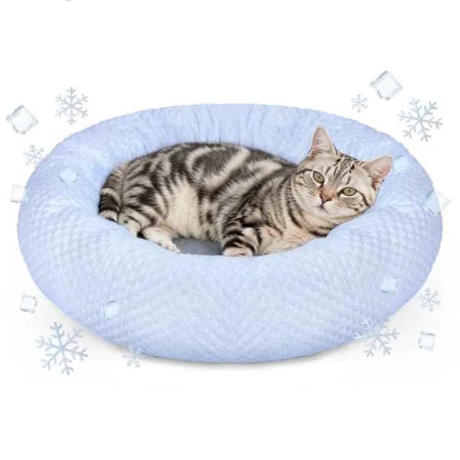 Cuccia per Cani a Forma di Ciambella - Letto Rinfrescante e Calmante per Gatti e Cuccioli, Anti-Ansia, in Tessuto Ghiacciato, Rotondo, Lavabile, Comodo