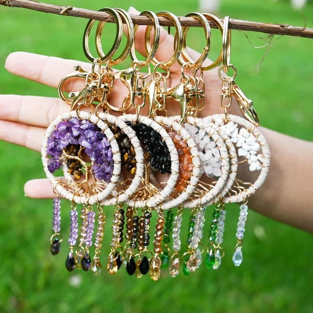 Charm Crystal Dreamcatcher Keychain Handmade Boho Car Pendant Car Hanging Key Chain Car Decoration