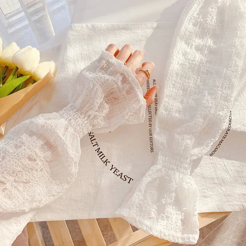 Outdoor Summer Solar Protection Cute Girl Korean Edition Lace Sleeves Solid Color Sleeves Ice Silk Sleeves Women UV-Ray Resistant