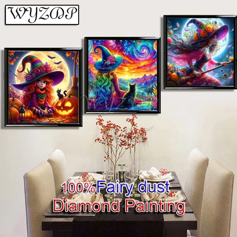 Witch Diy 100% AB Diamond Painting Halloween Full Square Diamond Embroidery Stitch Fairy Dust Diamond Art Crystal Crafts Docer