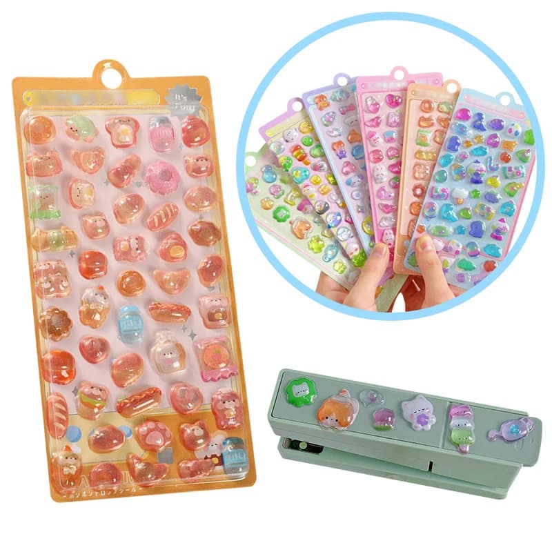 1 Sheet /Pack Cute Cartoon Animals 3D Crystal Jelly Patch Relief Sticker Floating Stickers Festival Birthday Party Souvenirs ZYF