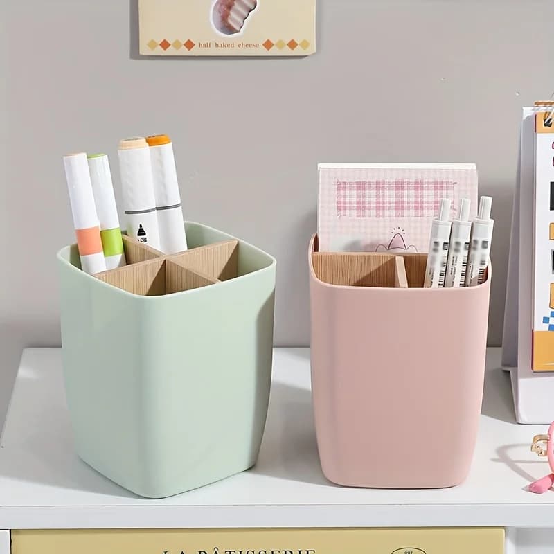 Organizer da scrivania in plastica con portapenne e portaoggetti per gioielli - Scatola multiuso a 4 scomparti per ufficio, bagno, camera da letto