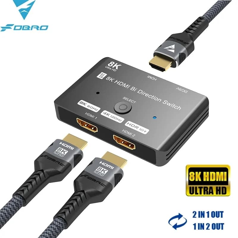 Switcher HDMI bidirezionale Ultra HD 8K 2 in 1 uscita Supporta switch HDMI in alluminio 4K@120Hz 8K@60Hz per PS5 Xbox