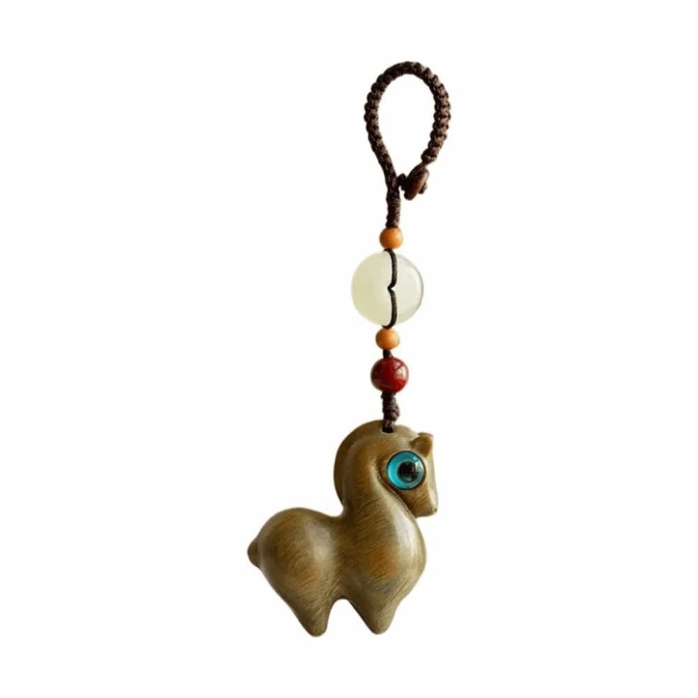 Portachiavi con Cavallo Zodiacale, Cordino per Telefono in Legno di Sandalo, Fatto a Mano, Stile Cinese, Anello Portachiavi per Capodanno