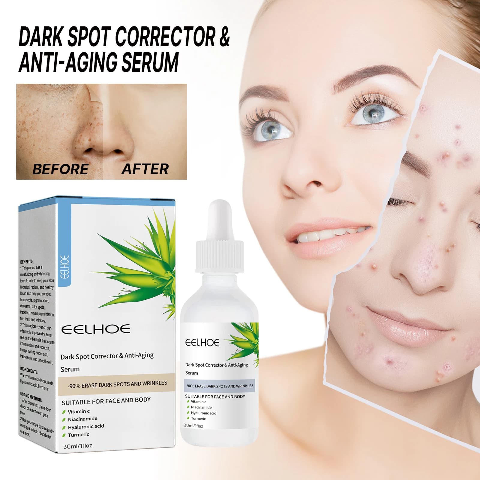 The restorative essence for black spots disaline spots, melanin, wrinkles, hydrates, firmness, tender and illuminates the essence for skin care