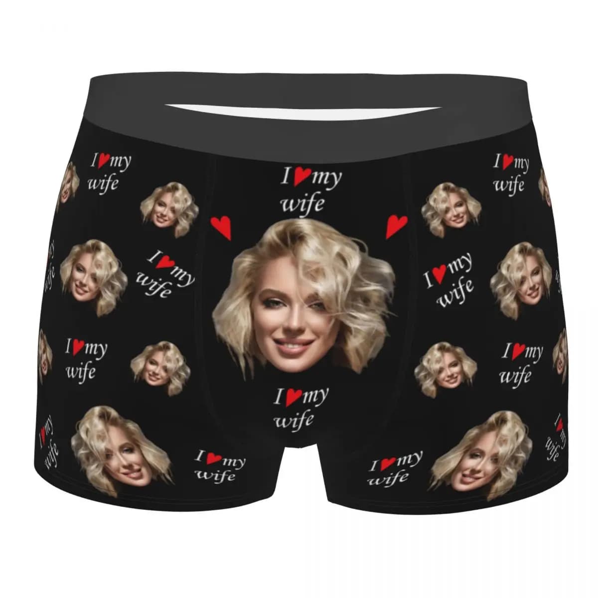 Amo mia moglie Foto personalizzata per il viso personalizzata Intimo da uomo Boxer Mutandine Mutande morbide per San Valentino maschile
