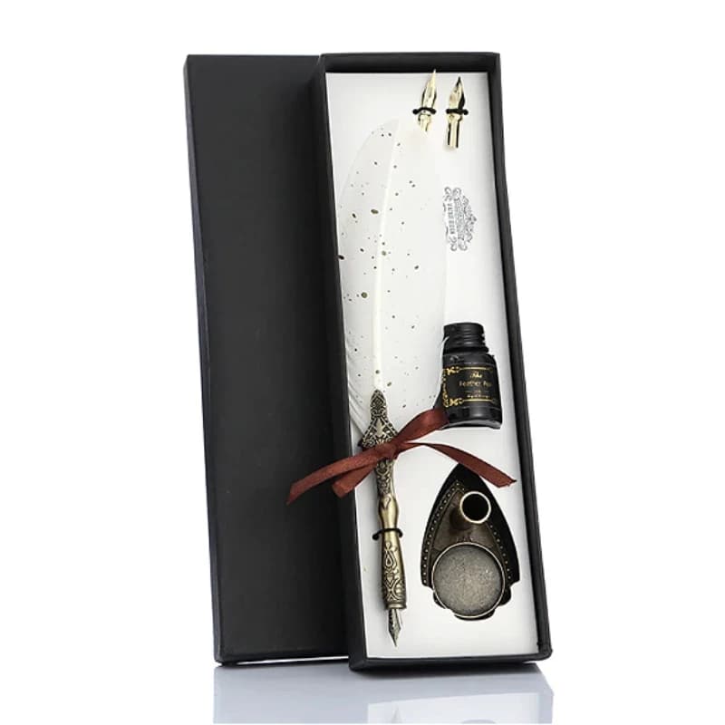 Retro Feather Pen Quill Caneta Calligraphy Writing Fountain Pens Ink Bottle Set Birthday Wedding Gift Material Escolar