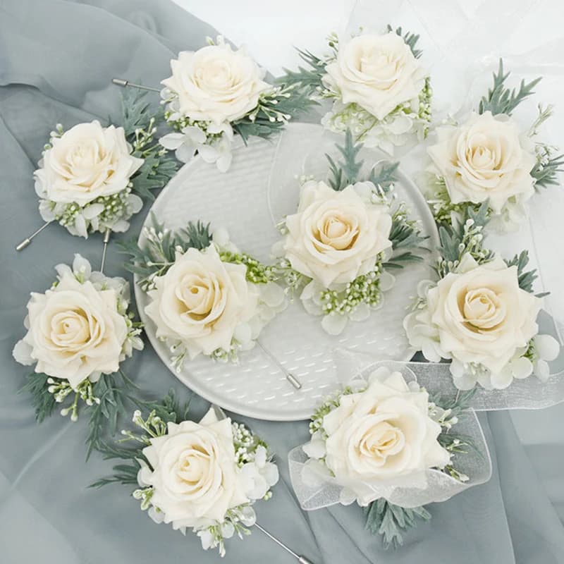 New Silk Pink Champagne Eyelet Flower Artificial Flowers Corpett Wristband Bridal Accessories