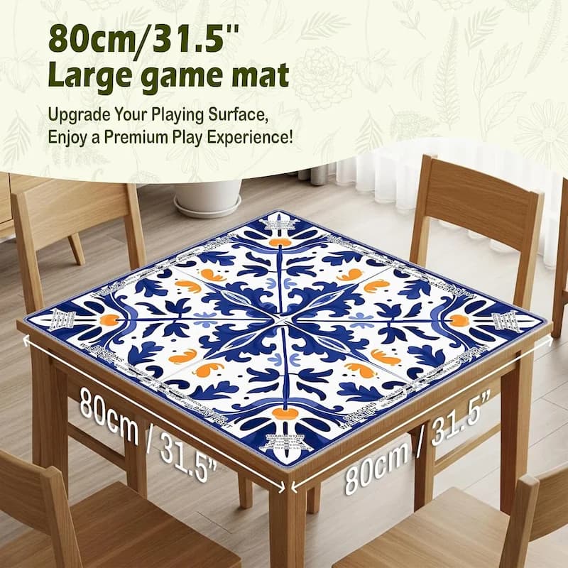 VIKAMA Blue Ceramic Tile Square Game Table Mat Anti slip, Water Absorbing, Wear resistant, Silent Mahjong Mat Home Decoration