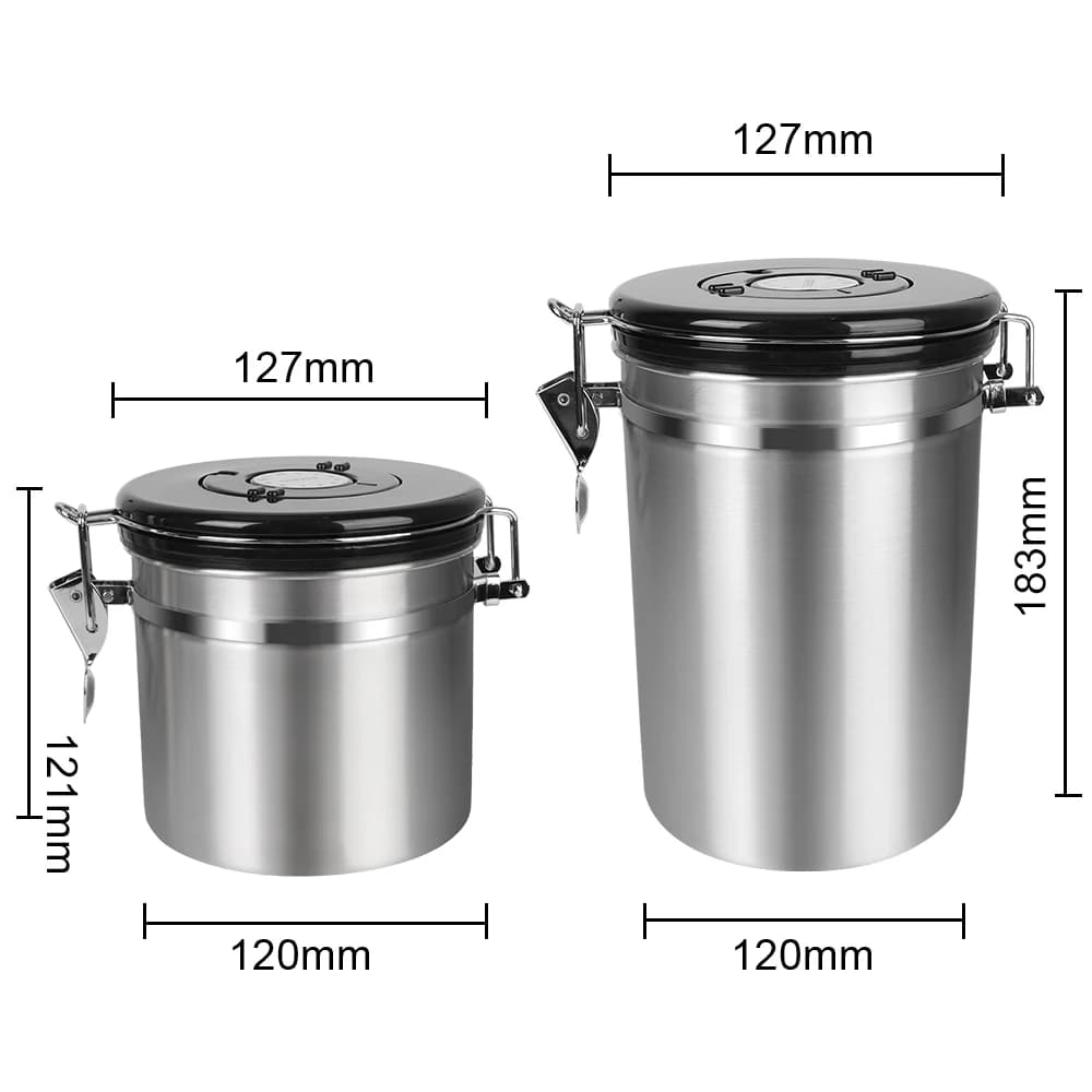 Contenitore Ermetico in Acciaio Inox con Coperchio per Conservare la Freschezza, Barattolo per Caffè con Valvola CO2 Premium per Chicchi di Caffè