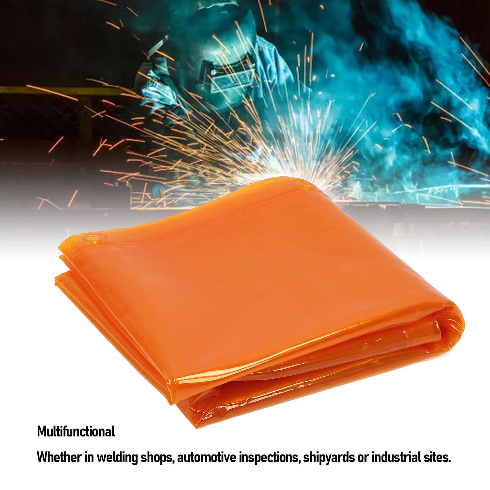 Welding Curtain Screen Frameless with Grommets Flame Retardant PE for Workshop Golden Yellow