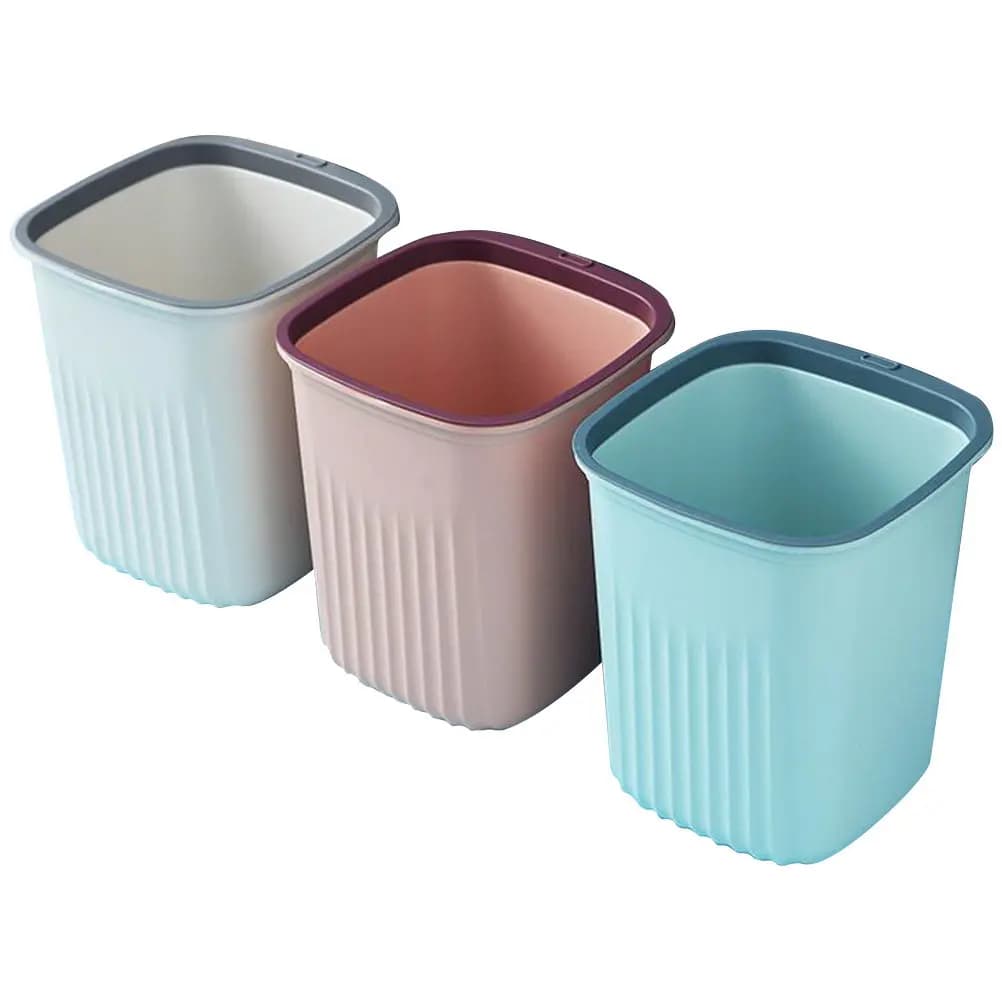 3Pcs Compact Trash Can Set Sturdy Plastic Waste Basket Portable Pressing Ring Design for Kitchen Laundry Utility Room Dormitory