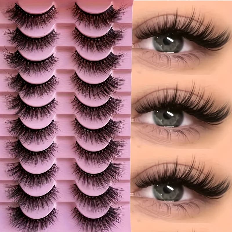 NUOVO 10 paia Ciglia Cat Eye Soffici Ciglia di visone finto 5D Ciglia sottili Confezione Drammatico Ciglia lunghe e spesse Volume Ciglia finte