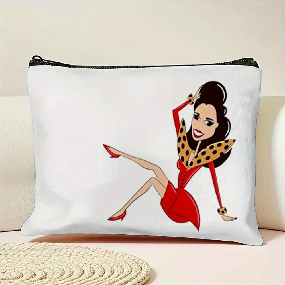 1 borsa per il trucco da donna con motivi decorativi - Pochette multifunzionale con cerniera per donna, perfetta borsa da viaggio con cerniera, divertente regalo di compleanno