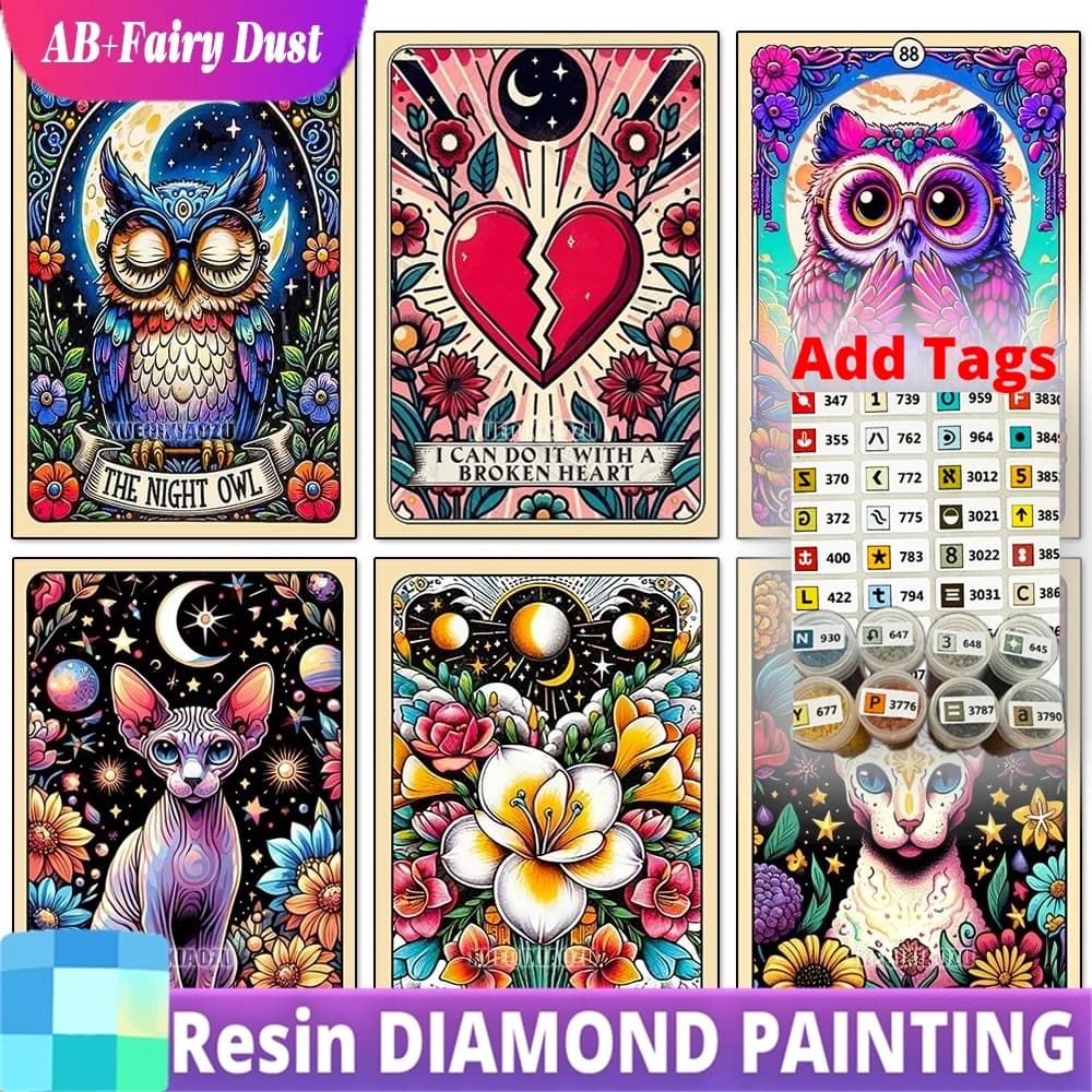 Kit Pittura Diamante 5D Fai da Te Resina Fairy Dust AB Gatto Persiano Carta dei Tarocchi, Kit Punto Croce con Strass Artistici, Mosaico Ricamato Fatto a Mano