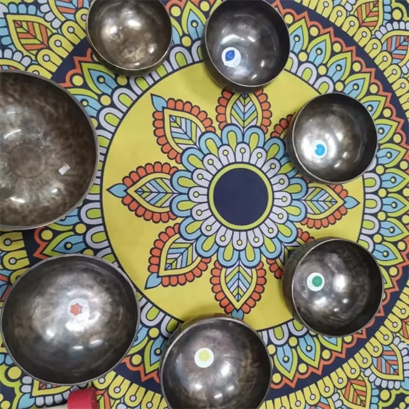 New Arrivals Spiritual Full Moon Bowl Seven Chakras Natural Brown Tibetan 7 Chakra Singing Bowls Set for Healing Reiki