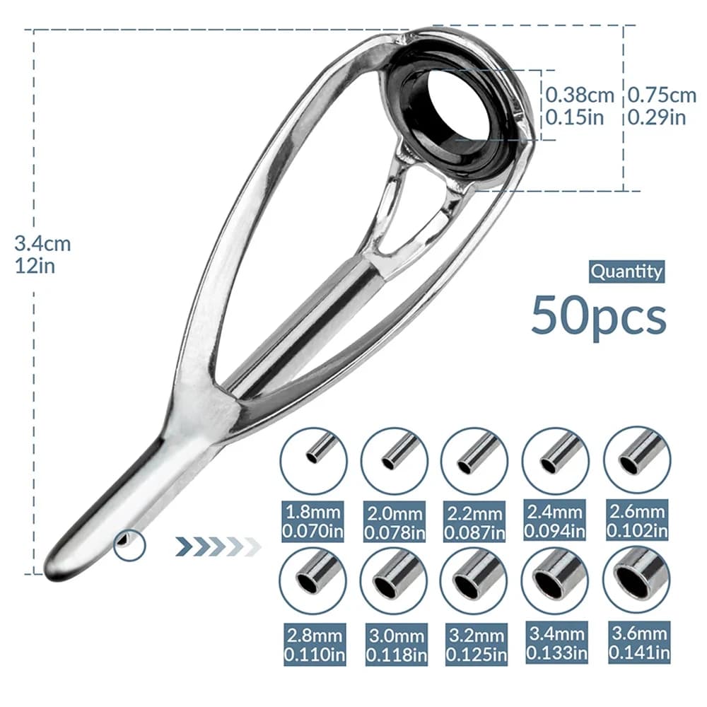 THKFISH 50 pz Guide Canna Da Pesca Punte Kit di Riparazione Superiore FAI DA TE 1.8-3.6mm Canna Da Pesca Costruzione Anelli Occhi Punta del palo Set di Sostituzione Superiore